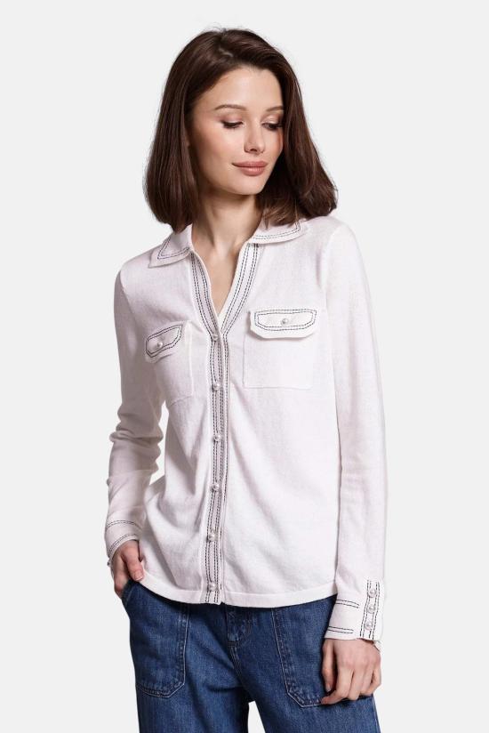  미니 로즈 후드 티셔츠 코튼 캐시미어 펄 버튼 셔츠 화이트