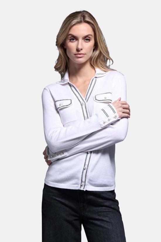  미니 로즈 후드 티셔츠 코튼 캐시미어 펄 버튼 셔츠 화이트 - MINNIE ROSE