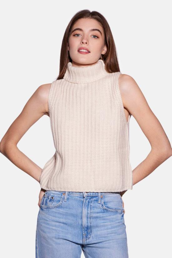  더 타일 클럽 터틀넥 타일 클럽 마야 캐시미어 슬리브리스  베이지 - THE TILE CLUB