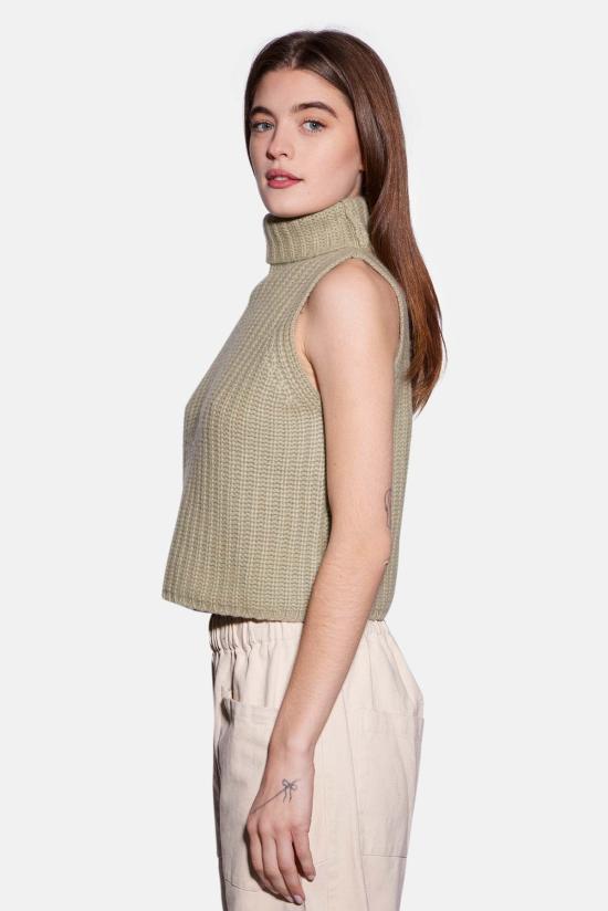  더 타일 클럽 터틀넥 타일 클럽 마야 캐시미어 슬리브리스  세이지 - THE TILE CLUB