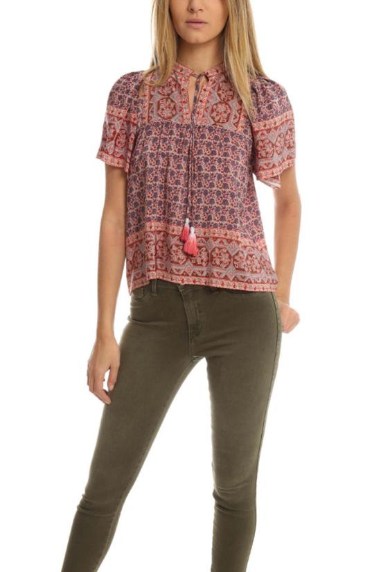  씨뉴욕 반팔 티셔츠 Sea Ny 퍼프 슬리브 비브 탑 레드 멀티