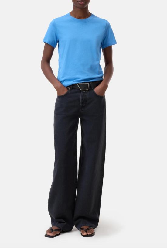  클로즈드 반팔 티셔츠 닫힌 기본 코튼 티셔츠 블루