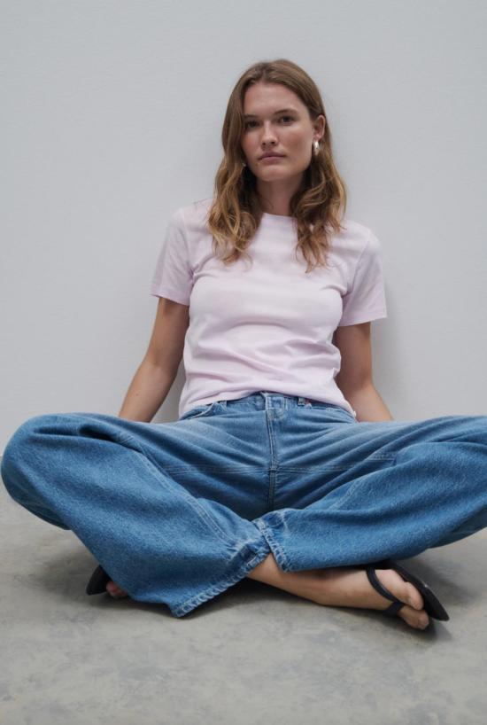  클로즈드 반팔 티셔츠 닫힌 기본 코튼 티셔츠 핑크