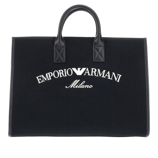  엠포리오 아르마니 토트백 EMPORIO ARMANI 로고 자수 캔버스  맨 블루