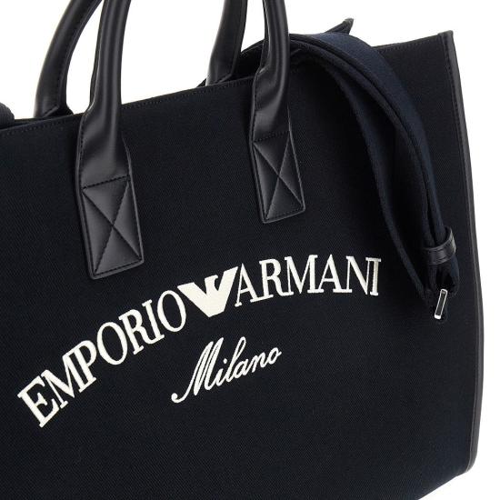  엠포리오 아르마니 토트백 EMPORIO ARMANI 로고 자수 캔버스  맨 블루 - EMPORIO ARMANI