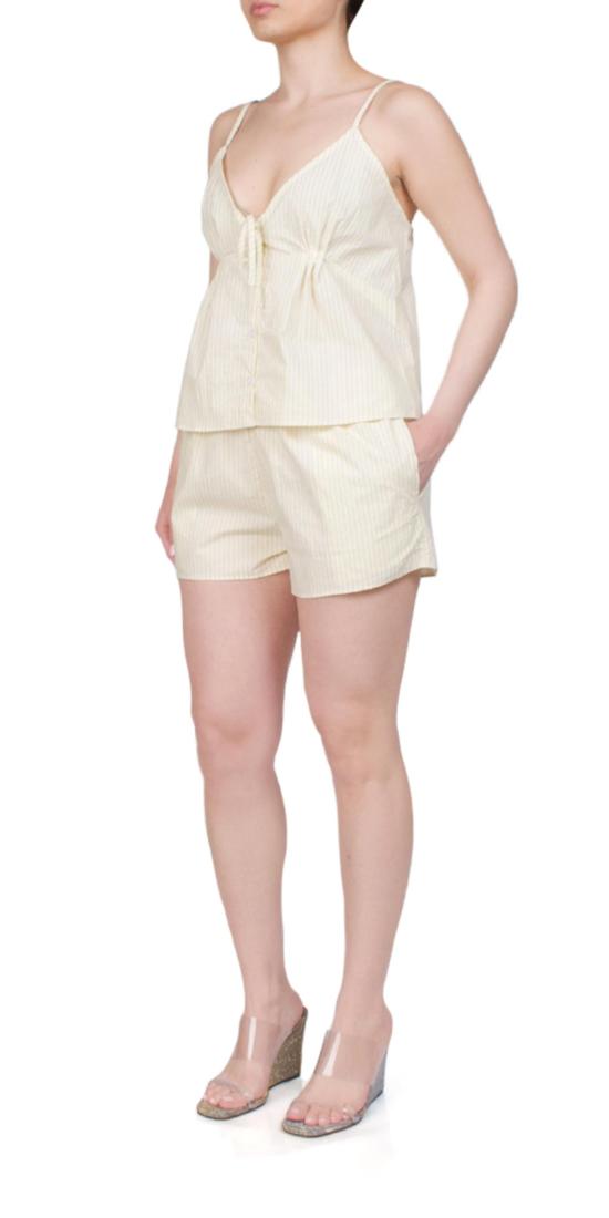  데이지 스튜디오 라운지 웨어 플래킷 숏 세트 버터 스트라이프 - DEIJI STUDIO