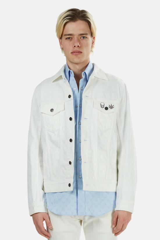  루시앙 팔라피네 데님 자켓 루시앙 펠라트 피네 스컬 진 재킷 화이트 스컬/잎 패턴