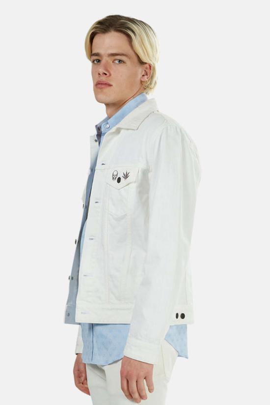  루시앙 팔라피네 데님 자켓 루시앙 펠라트 피네 스컬 진 재킷 화이트 스컬/잎 패턴 - LUCIEN PELLAT-FINET