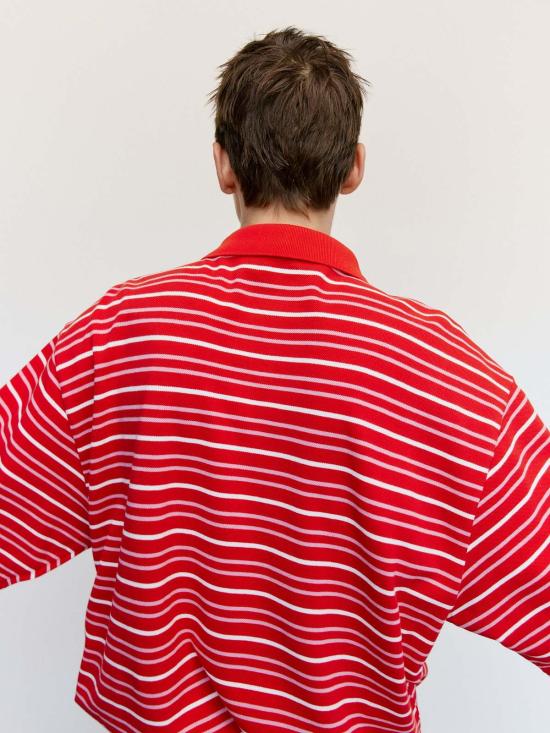  마틴로즈 후드 티셔츠 마틴 로즈 오버사이즈 패널 폴로 레드/화이트 - MARTINE ROSE