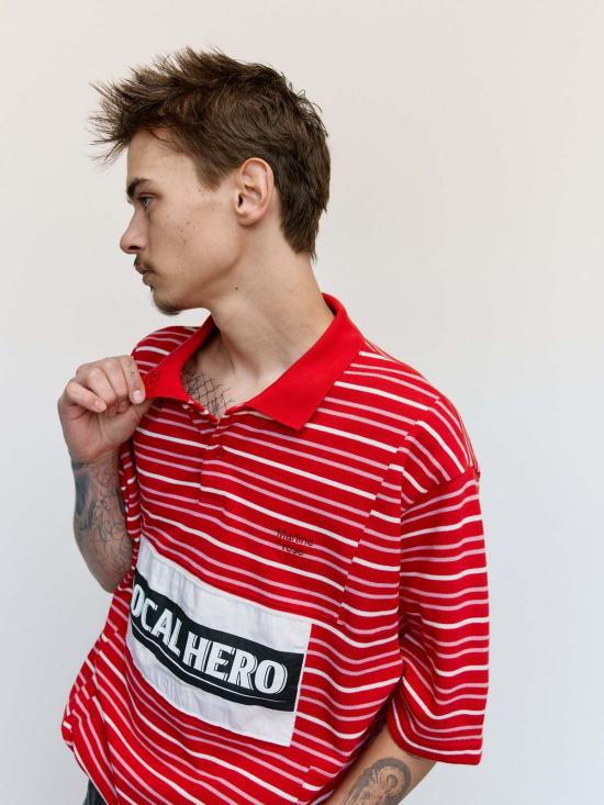  마틴로즈 후드 티셔츠 마틴 로즈 오버사이즈 패널 폴로 레드/화이트 - MARTINE ROSE