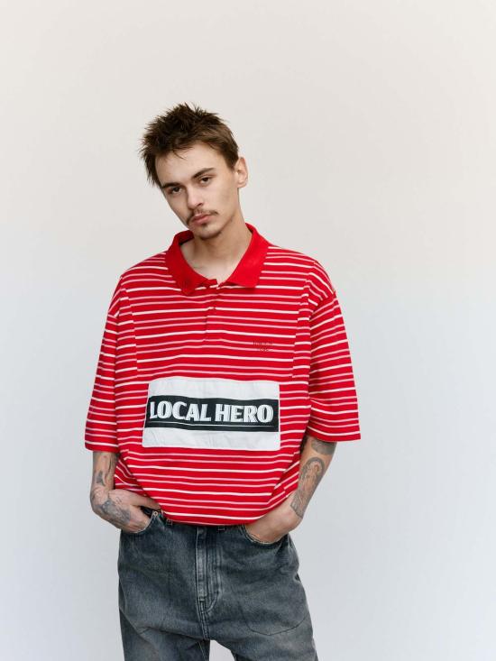  마틴로즈 후드 티셔츠 마틴 로즈 오버사이즈 패널 폴로 레드/화이트 - MARTINE ROSE