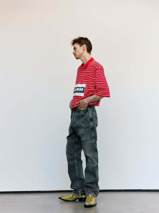  마틴로즈 후드 티셔츠 마틴 로즈 오버사이즈 패널 폴로 레드/화이트 - MARTINE ROSE