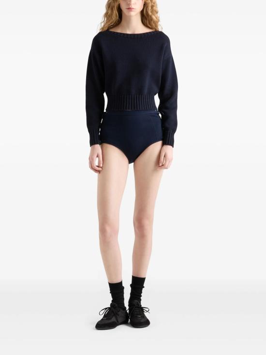 25SS 프라다 백 트라이앵글 로고 코튼 보트넥 니트 P24M2P S OOO 16O0 F0008 - PRADA