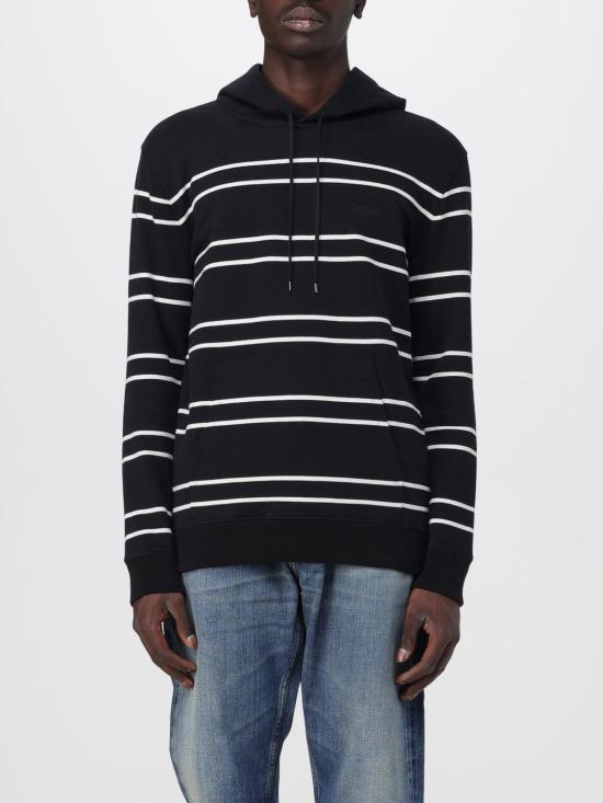 25FW 생로랑 로고 자수 스트라이프 후드 759979Y37IZ 1095 Black