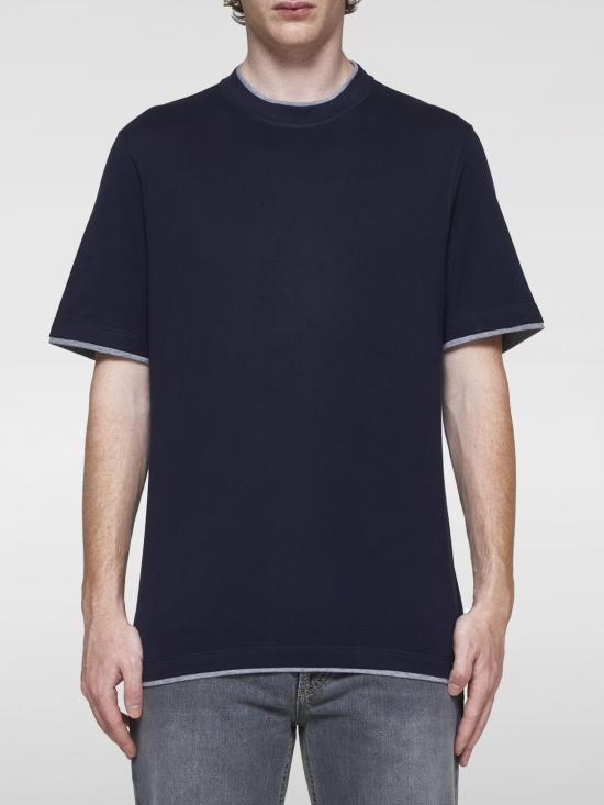 26SS 브루넬로 쿠치넬리 자수 로고 티셔츠 M0B137427 CD325 Navy
