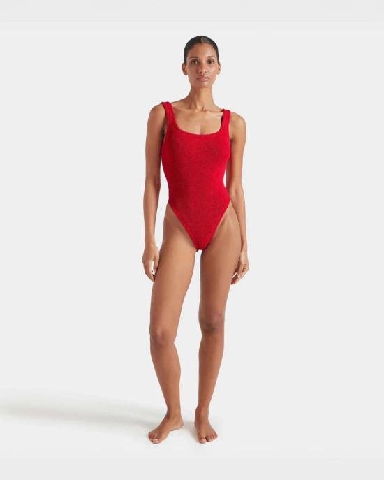  훈자 지 원피스 수영복 Hunza G 스퀘어넥 스윔 레드 - HUNZA G