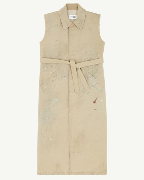  MM6 메종마르지엘라 트렌치 코트 Mm6 Maison Margiela 슬리브리스  베이지 페인트 스플래터 - MM6 MAISON MARGIELA
