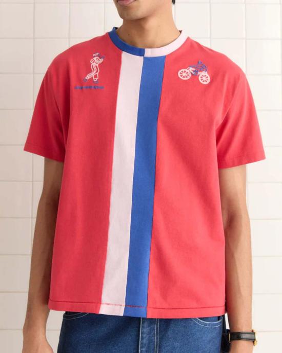  보디 반팔 티셔츠 보드 레이싱 스트라이프 티 카디엄 레드 - BODE