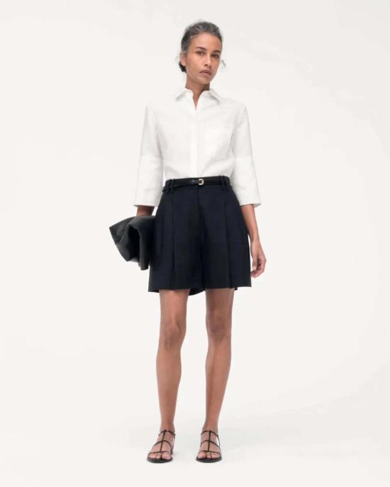  어나더 투모로우 숏팬츠 플리티드 숏 블랙 - ANOTHER TOMORROW