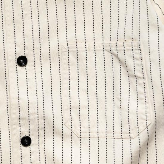  슈가케인 긴팔 셔츠 사탕수수 소설 로맨스 작업  화이트 와바시 스트라이프 - SUGAR CANE