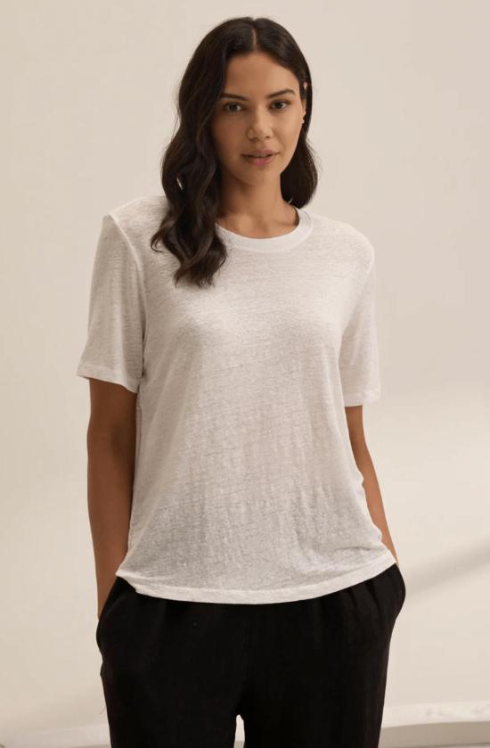  벨벳 반팔 티셔츠 헤리티지 리넨 니트 티셔츠 화이트 - VELVET