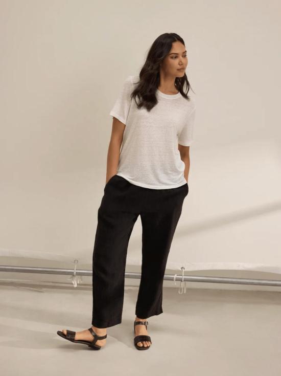  벨벳 반팔 티셔츠 헤리티지 리넨 니트 티셔츠 화이트 - VELVET