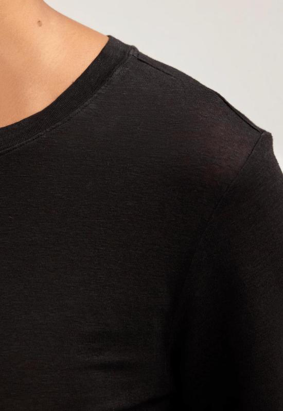  벨벳 반팔 티셔츠 헤리티지 리넨 니트 티셔츠 블랙 - VELVET