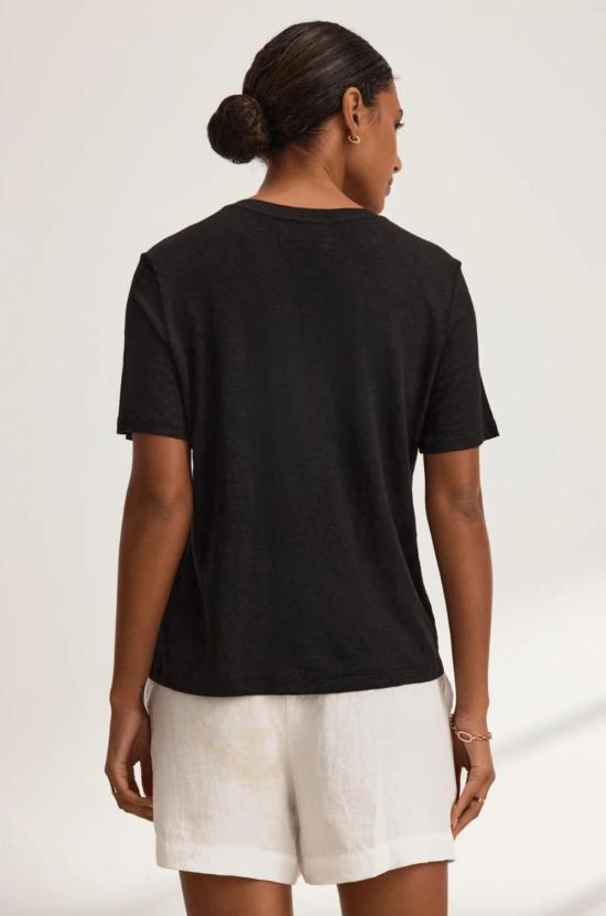  벨벳 반팔 티셔츠 헤리티지 리넨 니트 티셔츠 블랙 - VELVET