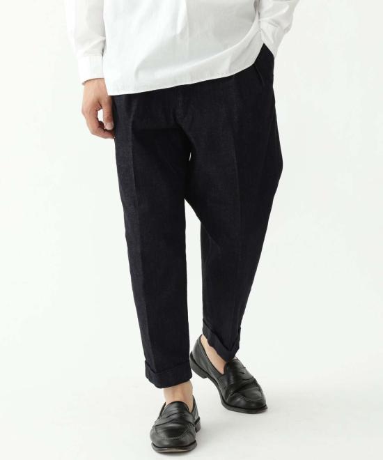  빔스 데님 팬츠 플러스 2 플리츠  인디고