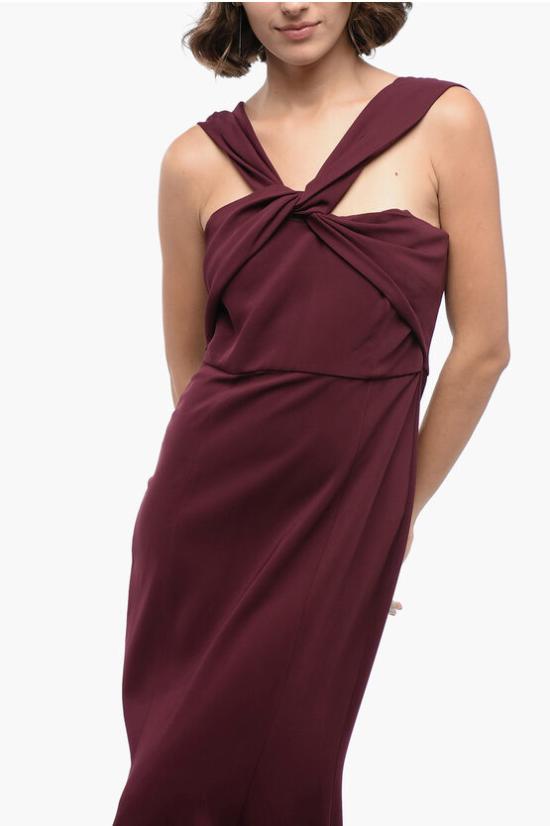  롤랑뮤레 원피스 RM PF23 033M BU MAROON ASYMMETRIC STRETCH CADY Burgundy - ROLAND MOURET