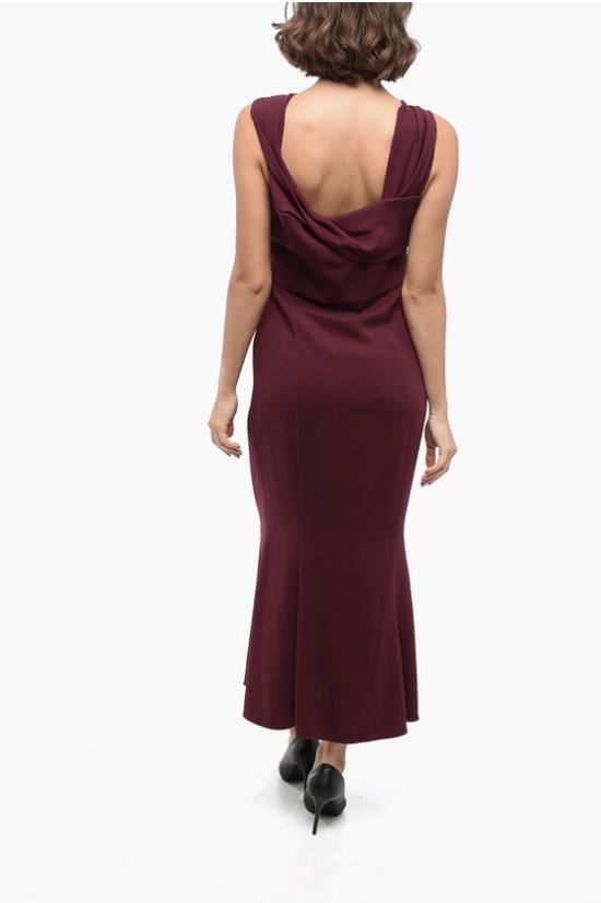  롤랑뮤레 원피스 RM PF23 033M BU MAROON ASYMMETRIC STRETCH CADY Burgundy - ROLAND MOURET