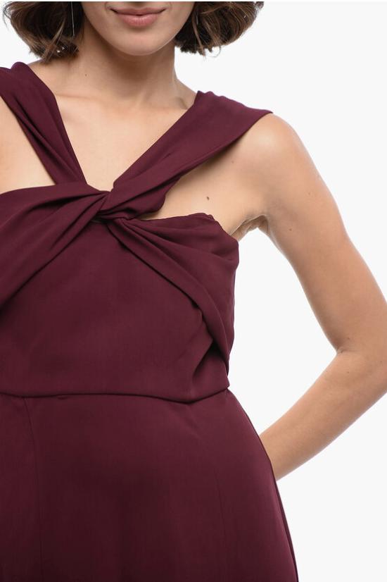  롤랑뮤레 원피스 RM PF23 033M BU MAROON ASYMMETRIC STRETCH CADY Burgundy - ROLAND MOURET