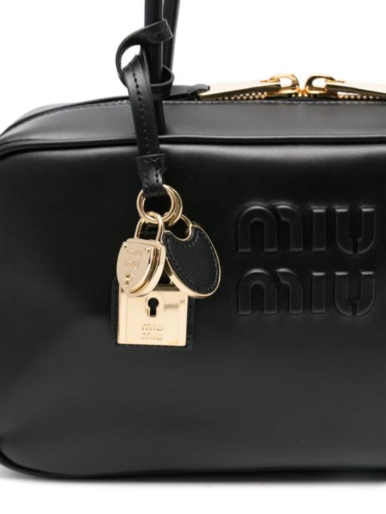 26FW 미우미우 보 레더 탑 핸들 백 5BB172 2CRW F0002 BLACK DOM - MIU MIU