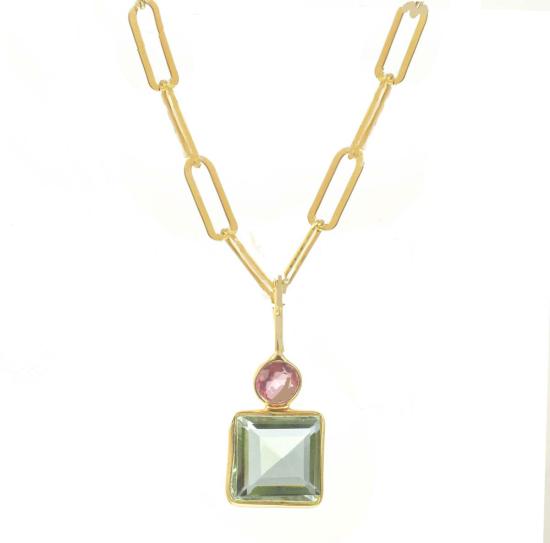  Rachel Reinhardt 목걸이/팬던트 레이첼 라인하르트 핑크/그린 쿼츠 베젤 네크리스 골드