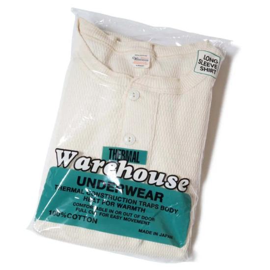  웨어하우스 긴팔 티셔츠 & 코. Lot 5904 4개 바늘 헨리넥 와플 긴팔 셔츠 헤더 그레이 - WAREHOUSE