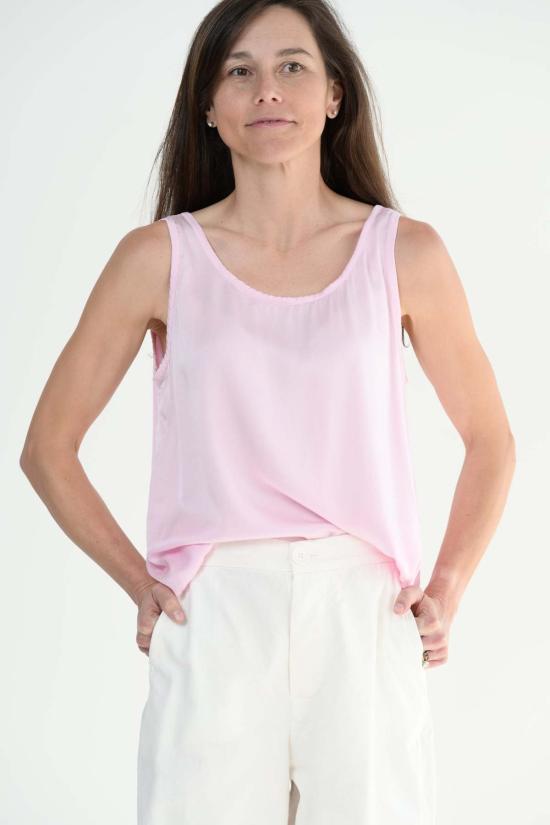  프라이빗 0204 민소매 티셔츠 실크 탱크 핑크 - PRIVATE 0204