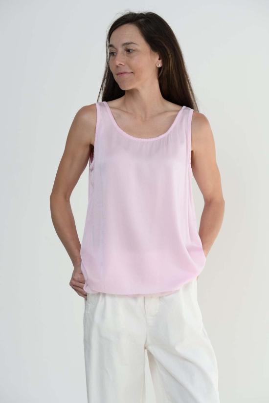  프라이빗 0204 민소매 티셔츠 실크 탱크 핑크