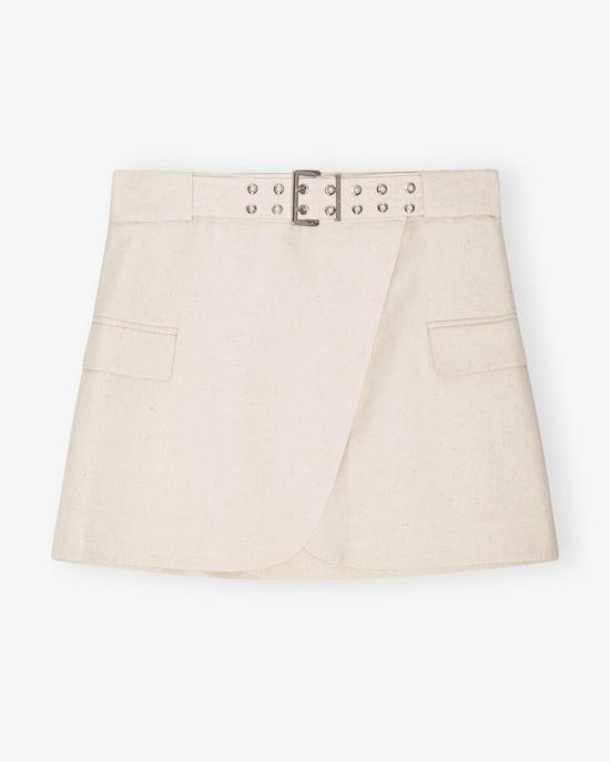  가니 숏 스커트 코튼 멜란지 테일러링 미니 스커트 오프 화이트