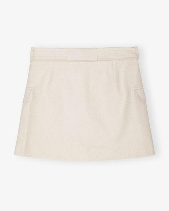  가니 숏 스커트 코튼 멜란지 테일러링 미니 스커트 오프 화이트 - GANNI