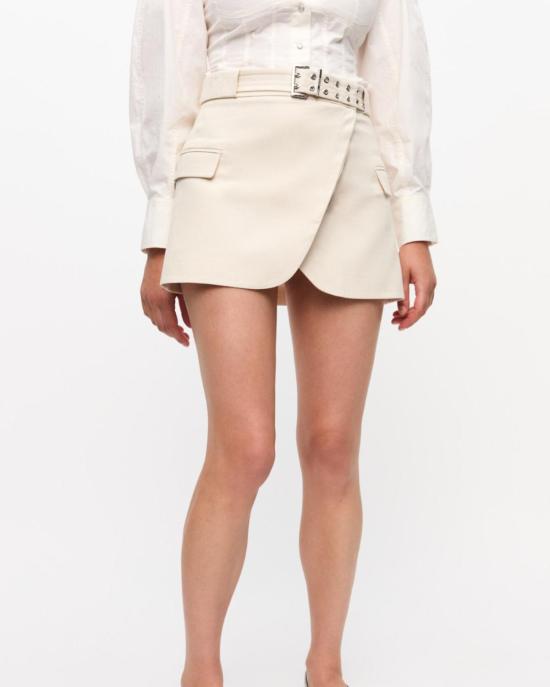  가니 숏 스커트 코튼 멜란지 테일러링 미니 스커트 오프 화이트 - GANNI
