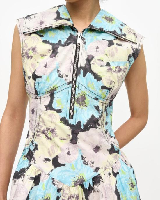  가니 숏 원피스 플로럴 프린트 코튼 미니 드레스 - GANNI