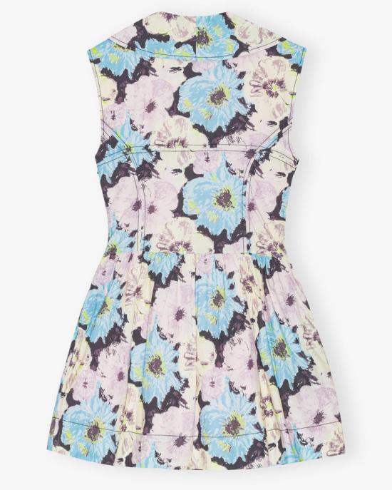  가니 숏 원피스 플로럴 프린트 코튼 미니 드레스 - GANNI