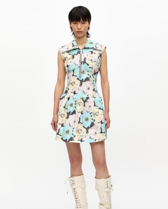  가니 숏 원피스 플로럴 프린트 코튼 미니 드레스 - GANNI