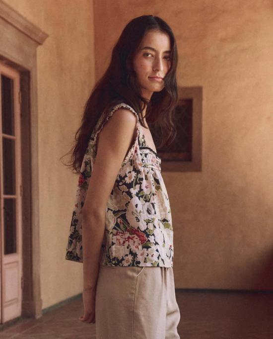  manouche 탑 Manouche The Victorian Pleat Tank 빈티지 로즈 프린트 - OTHER BRANDS