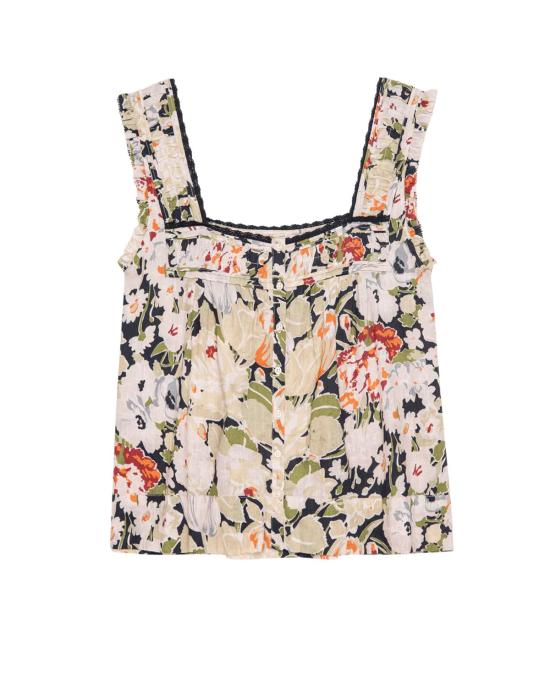  manouche 탑 Manouche The Victorian Pleat Tank 빈티지 로즈 프린트 - OTHER BRANDS