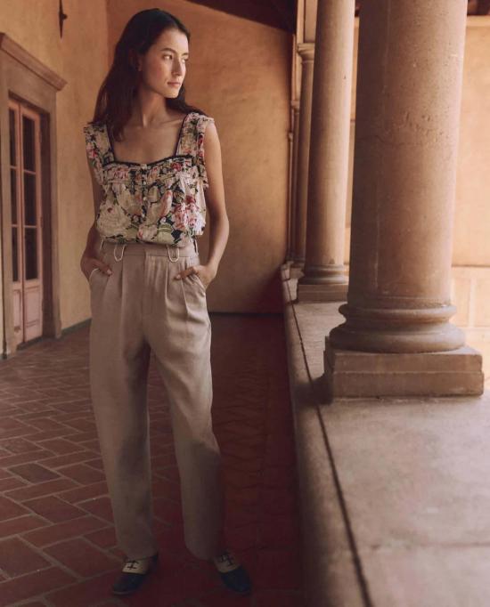  manouche 탑 Manouche The Victorian Pleat Tank 빈티지 로즈 프린트 - OTHER BRANDS