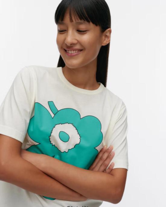  마리메꼬 반팔 티셔츠 Marimekko Jakso Piirto Unikko Kioski 티셔츠 청록색 - MARIMEKKO