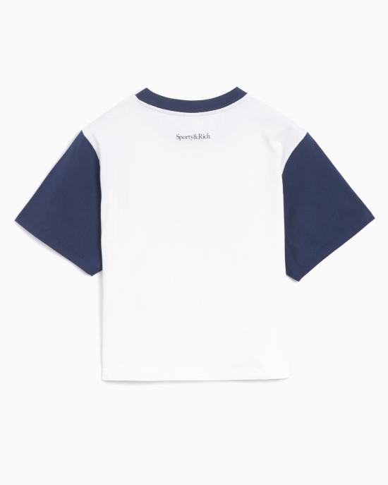 스포티앤리치 반팔 티셔츠 TO044508010WH01 WHITE NAVY DOM - SPORTY & RICH