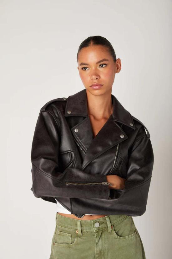  BLANK NYC 가죽 자켓 Blank Nyc 비하인드 더 씬 바이커 재킷 다크 그레이 - OTHER BRANDS