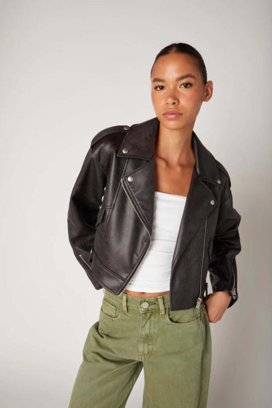  블랭크 NYC 가죽 자켓 Blank Nyc 비하인드 더 씬 바이커 재킷 다크 그레이